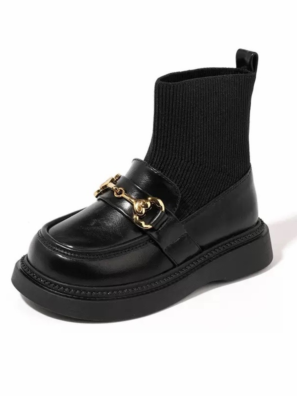 Black Knit Chelsea Boot with Gold Bit Detail